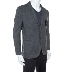 مملوكة مسبقًا Gucci Grey Cashmere Blend Crest Detail Blazer L