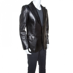 Gucci Black Leather Blazer XL