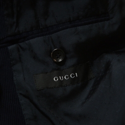 Gucci Dark Blue Wood Button Detail Corduroy Blazer XL