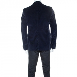 Gucci Dark Blue Wood Button Detail Corduroy Blazer XL