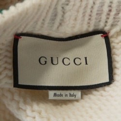 Gucci Off White Wool Web Striped Cable Knit Cardigan L