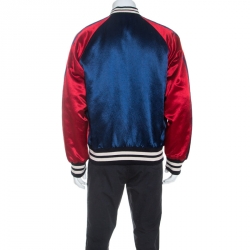 Gucci Blue and Red Satin Striped Trim Reversible Bomber Jacket XXL