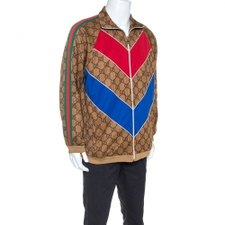 Gucci Brown GG Supreme Web Jersey Zip Front Jacket M