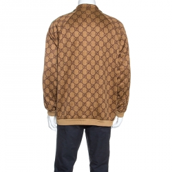 Gucci Brown GG Supreme Web Jersey Zip Front Jacket M