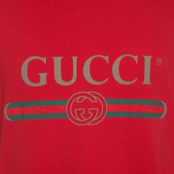 Pre Owned Gucci Red Logo Printed Cotton Dragon Embroidered T-Shirt XL