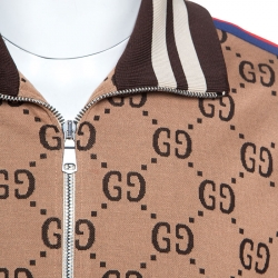 Gucci Beige Logo Monogram Jersey Striped Trim Track Jacket XXL