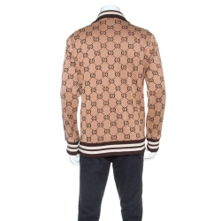 Gucci Beige Logo Monogram Jersey Striped Trim Track Jacket XXL