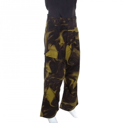 Gucci Olive and Black Printed Cotton Wide Leg Cargo Pants L 