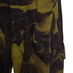 Gucci Olive and Black Printed Cotton Wide Leg Cargo Pants L 