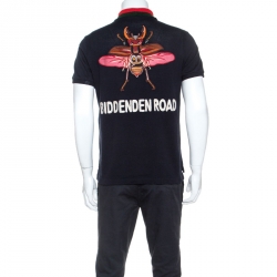 Gucci Navy Blue Stretch Cotton Embroidered Patch Detail Polo T-Shirt L