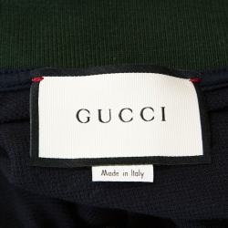 Gucci Navy Blue Stretch Cotton Embroidered Patch Detail Polo T-Shirt L