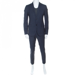 Gucci Blue Glen Check Wool Tailored Suit L