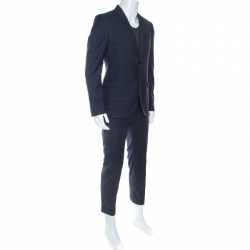 Gucci Blue Glen Check Wool Tailored Suit L