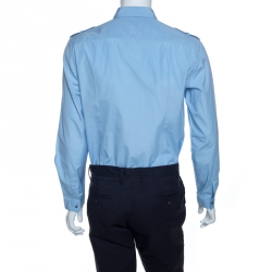 Gucci Blue Cotton Embroidered Epaulette Detail Duke Shirt L