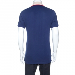 Gucci Navy Blue Cotton Contrast Collar Polo T-Shirt L