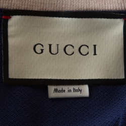 Gucci Navy Blue Cotton Contrast Collar Polo T-Shirt L