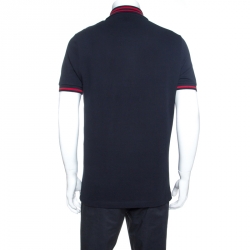 Gucci Dark Navy Bee Embroidered Pique Cotton Polo T-Shirt L