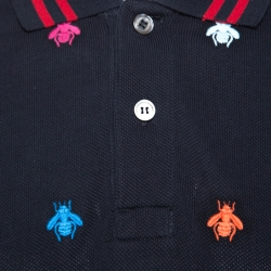Gucci Dark Navy Bee Embroidered Pique Cotton Polo T-Shirt L