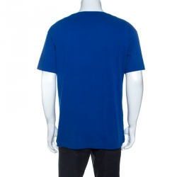 Pre Owned Gucci Blue Distressed Snake Print Cotton Soave Amore T-Shirt L