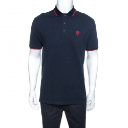 Gucci Navy Blue Patterned Cotton Cashmere Blend Polo T-Shirt XXL