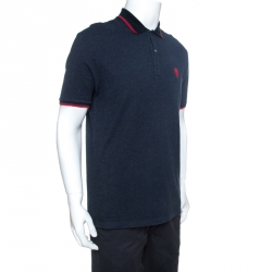 Gucci Navy Blue Patterned Cotton Cashmere Blend Polo T-Shirt XXL