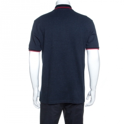 Gucci Navy Blue Patterned Cotton Cashmere Blend Polo T-Shirt XXL