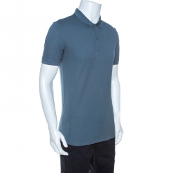Gucci Grey Logo Print Pique Cotton Skinny Fit Polo T-Shirt M
