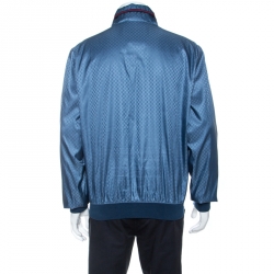 Gucci Blue Logo Patterned Jacquard Bomber Jacket XXL