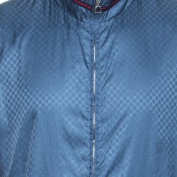 Gucci Blue Logo Patterned Jacquard Bomber Jacket XXL