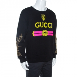Pre Owned Gucci Black Logo Print Cotton Embellished Sweatshirt S