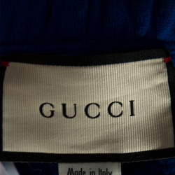 Pre Owned Gucci Blue Knit Logo Web Trimmed Shorts S