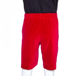 Gucci Red Logo Embroidered Velvet Track Shorts M
