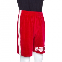 Gucci Red Logo Embroidered Velvet Track Shorts M