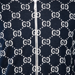 Pre Owned Gucci Navy Blue GG Jacquard Jersey Web Detail Track Jacket L