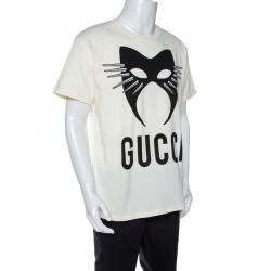 Pre Owned Gucci Off White Logo Mask Print Cotton Oversized T-Shirt XS