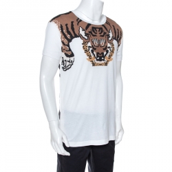 Gucci White Tiger Print Cotton Crew Neck T-Shirt M