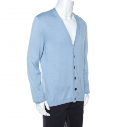 Gucci Light Blue Silk Blend Knit Button Front Cardigan XL