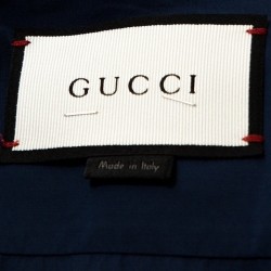 Pre Owned قميص غوتشي أكمام طويلة تفاصيل أبليك نحلة قطن أزرق ميدنايت XL