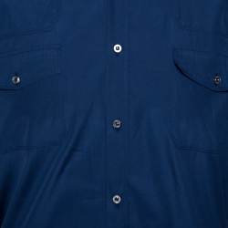 Pre Owned قميص غوتشي أكمام طويلة تفاصيل أبليك نحلة قطن أزرق ميدنايت XL