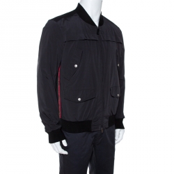 Gucci Black Web Detail Zip Front Bomber Jacket XL