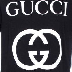 Gucci Black Logo Print Cotton Oversized Crew Neck T-Shirt M