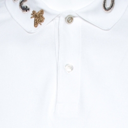 Gucci White Snake Embroidered Cotton Pique Polo T-Shirt L