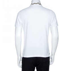 Gucci White Snake Embroidered Cotton Pique Polo T-Shirt L