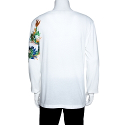 Gucci White Logo Print Cotton Dragon Embroidered T-Shirt M 