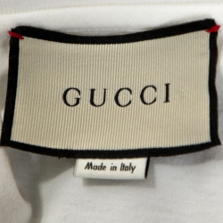 Gucci White Logo Print Cotton Dragon Embroidered T-Shirt M 