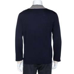 Gucci Navy Blue Wool Knit Bee Appliqued V Neck Sweater L