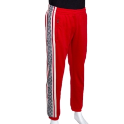 Pre Owned Gucci Red Technical Jersey Contrast Logo Tape Detail Track Pants M