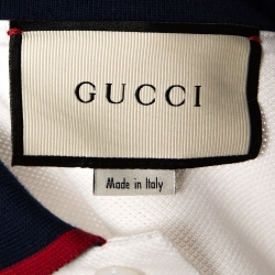 Gucci White Cotton Pique Contrast Stripe Detail Polo T Shirt M