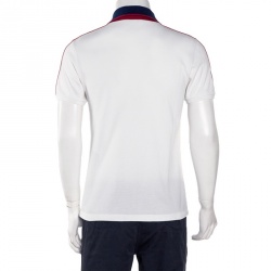 Gucci White Cotton Pique Contrast Stripe Detail Polo T Shirt M