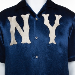 Pre Owned Gucci Blue Satin NY Yankees Bowling Shirt and Shorts Set M